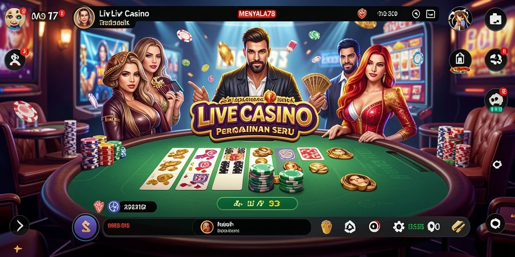 Screenshot MENYALA78 menampilkan dealer profesional di tengah permainan Live Casino.