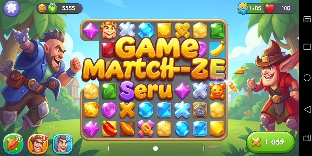 Tampilan gameplay Match-3 yang mengasyikkan dan penuh warna.